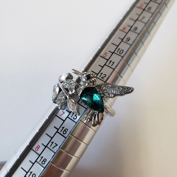 Elegant Natural Blue Stone Adjustable Hummingbird Ring for Women Glass Filled - Picture 9 of 10